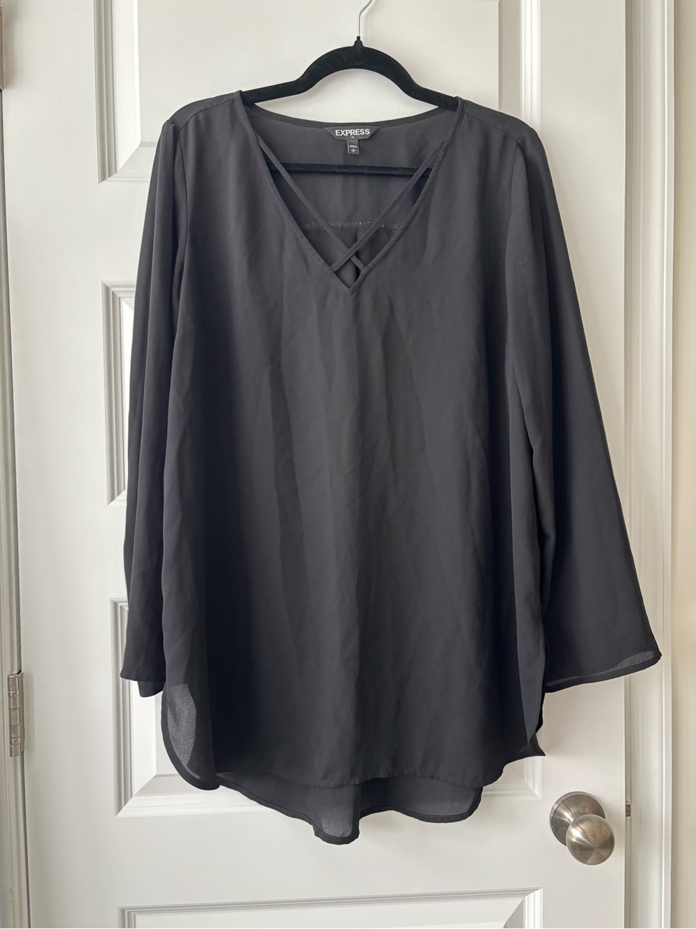 Express Black V-Neck Sheer Blouse L
